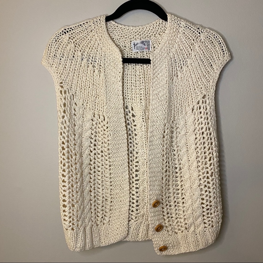 TRES-ELLE Cream Short Sleeve Knit Cardigan